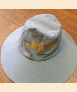 Mũ Rộng Vành Phật Tử, vải thô, màu lam, thêu chữ A Di Đà Phật