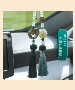 ngọc bội treo xe gỗ Hoàng Dương hạt Bồ Đề, trang trí gương chiếu hậu