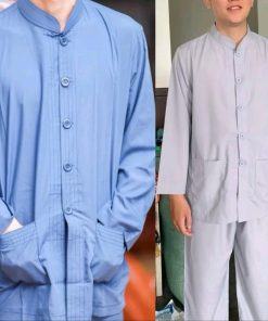 Bộ lãnh tụ nam vải Kate Hàn cao cấp, form đứng, màu xám nhã nhặn – hàng Việt Nam chất lượng cao.