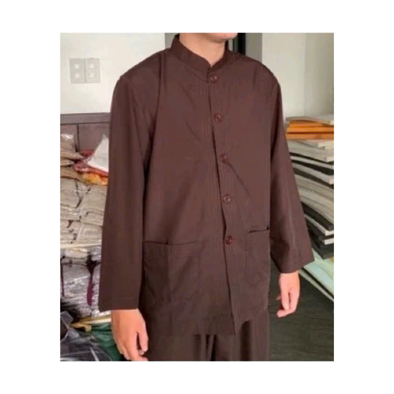 Đồ đi chùa nam Đồ đi chùa nam màu nâu kiểu truyền thống sang trọng